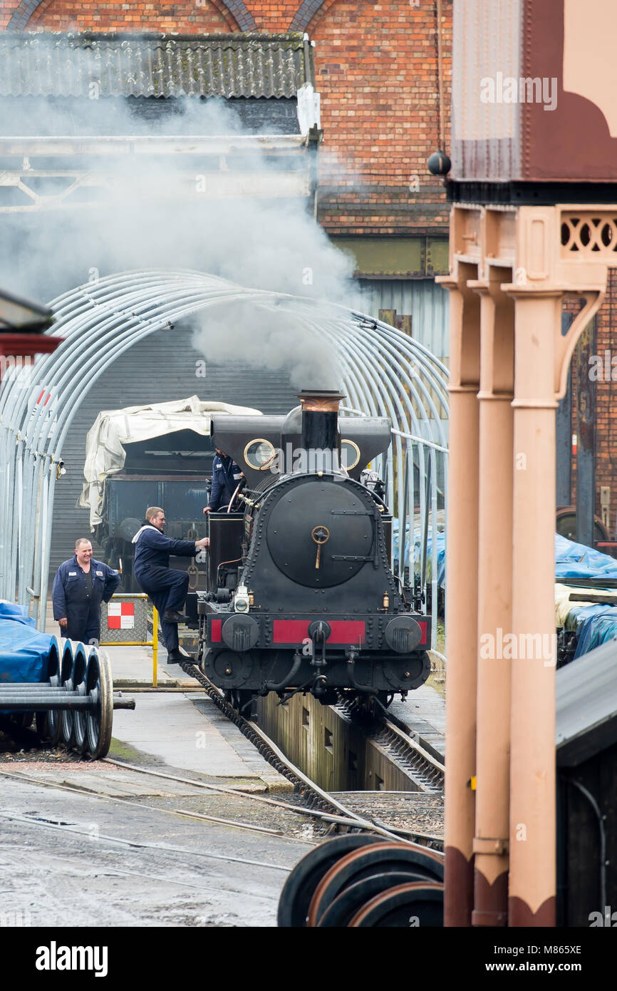 Kidderminster, UK. 15th March, 2018. The Severn Valley Railway staff are getting all steamed up in preparation for the Spring Steam Gala which will run on the 16th, 17th and 18th of March (this weekend). Engineers can be seen carefully checking every bolt and rivet on this smoking locomotive, making sure that all passengers enjoy a trouble-free journey in the days ahead. Included in the impressive line up of locomotives running will be the King Edward II No.6023 and Tornado No. 60163. Credit: Lee Hudson/Alamy Live News Stock Photo