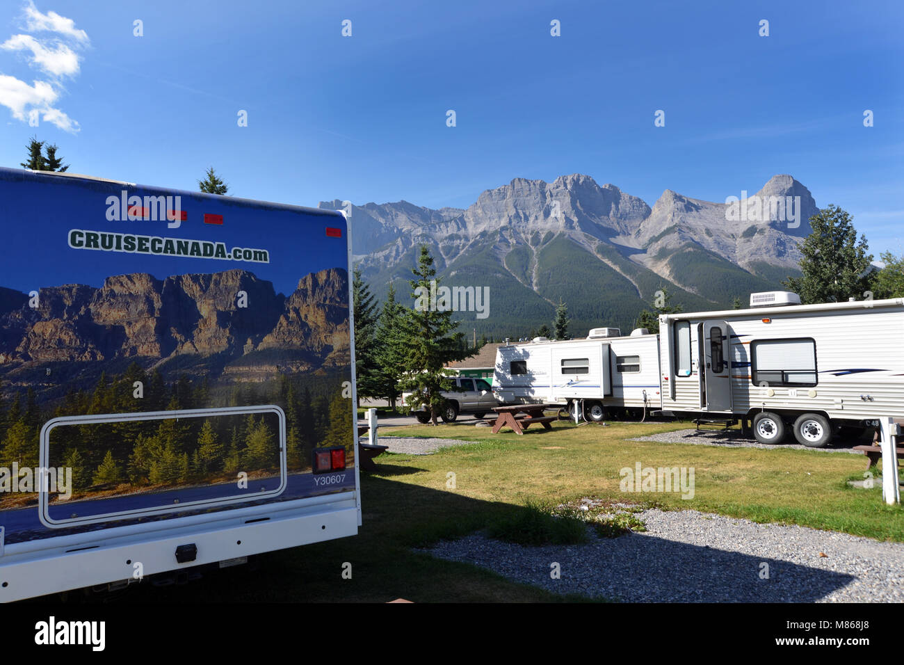 RV vacation Canadian Rockies, Canada Stock Photo