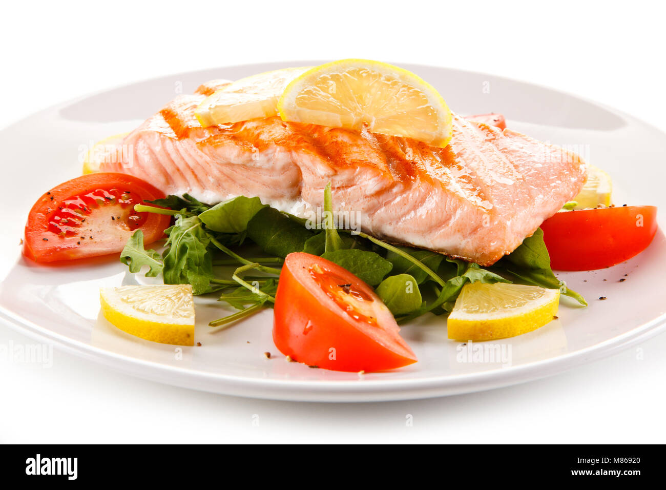 Grilled salmon and vegetables Stock Photo
