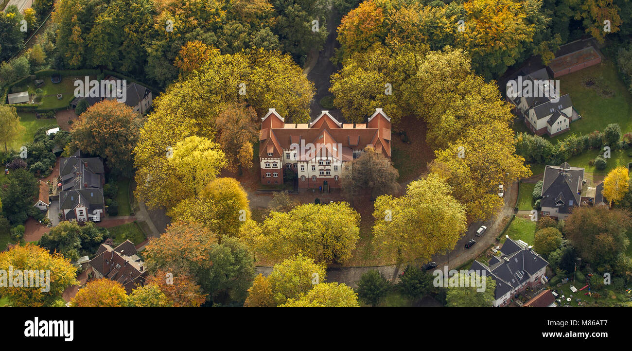 Aerial view, a tangible heart framed the music school Gladbeck, autumn, autumn leaves, Golden October, Indian Summer, Gladbeck, Ruhr area, North Rhine Stock Photo