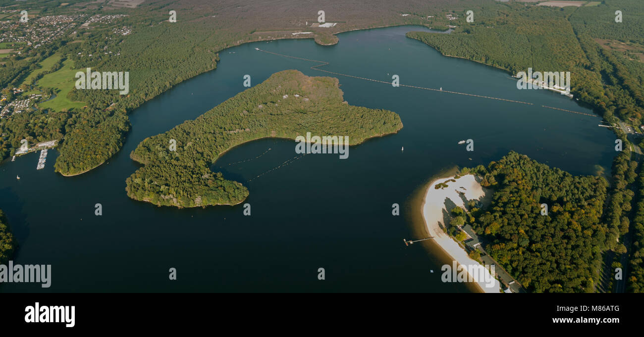 Aerial view, Haltern am See, Hullerner Strasse, Haltern Reservoir, open-air swimming pool, seaside resort, Haltern Halterner Reservoir, Halterner Seet Stock Photo