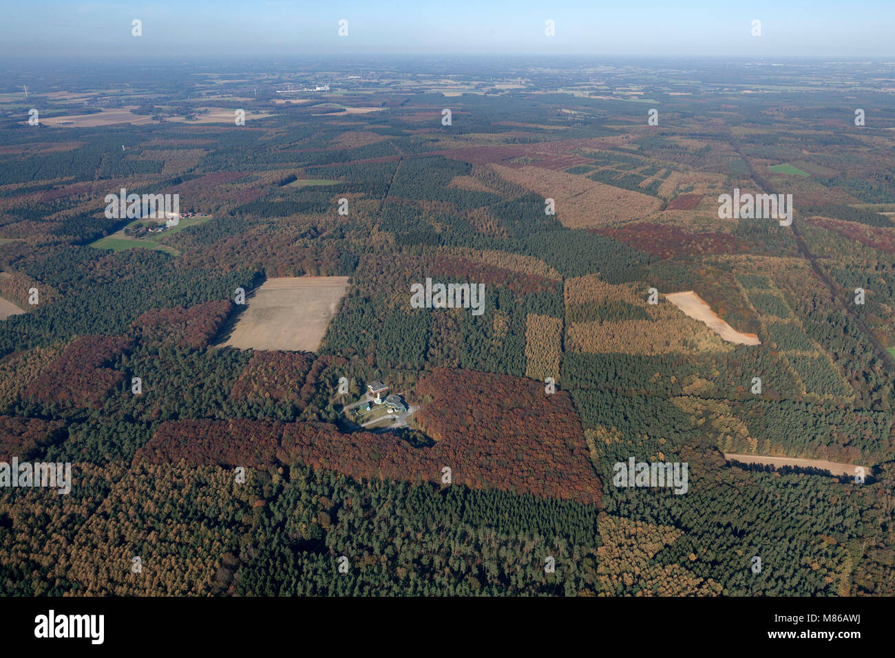 Aerial view, weather bay Hohe Mark, planned forensic location, Haltern, Ruhr area, North Rhine-Westphalia, Germany, Europe, Bochum, birds-eyes view, a Stock Photo