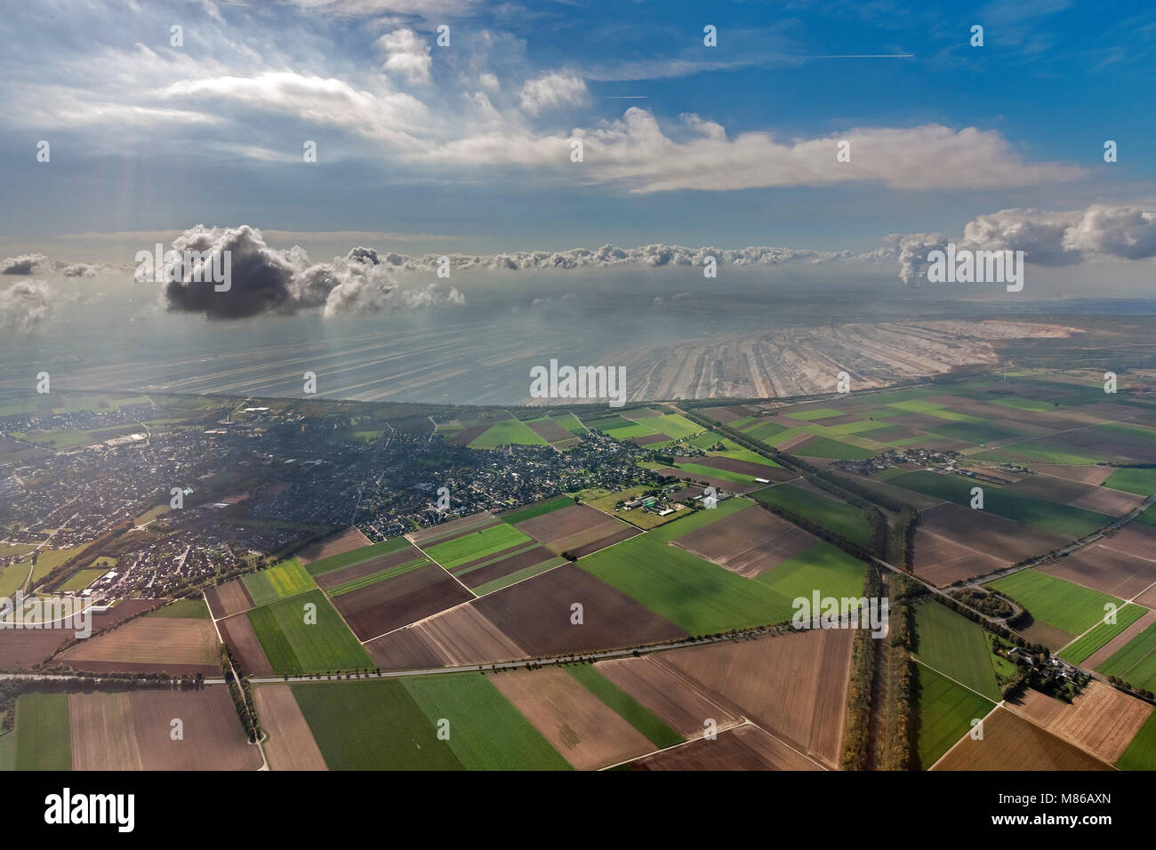 Aerial view, Hambach, lignite mining, lignite, Elsdorf, Cologne Bay, North Rhine-Westphalia, Germany, Europe, birds-eyes view, aerial view, aerial pho Stock Photo