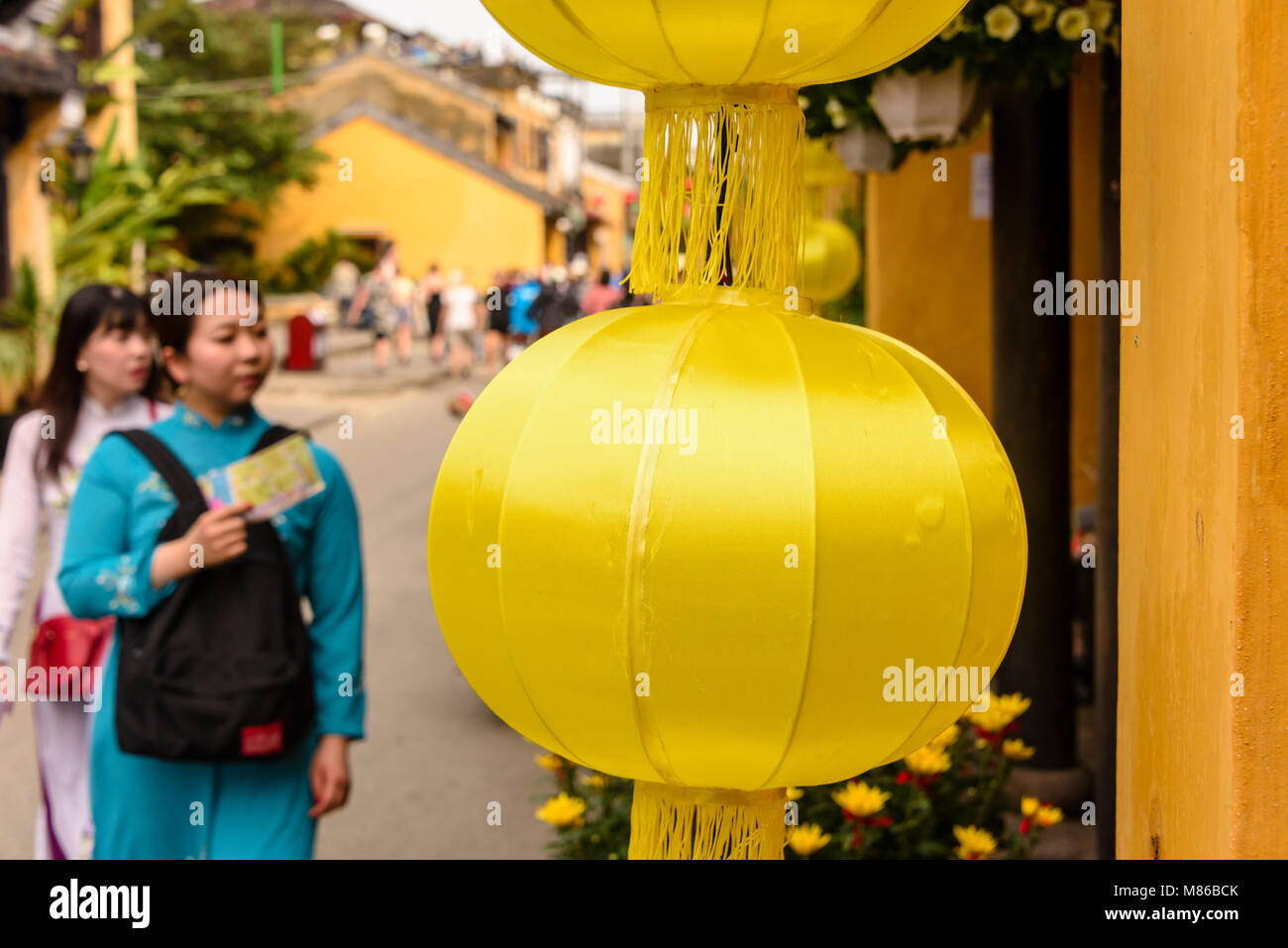 Yellow cloth lantern light shades hanging outside a shop in Hoi An, Vietnam Stock Photo Alamy