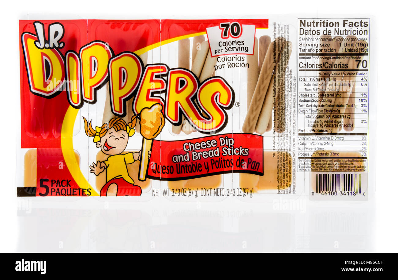 Winneconne, WI 27 February 2018 A package of J.R. Dippers cheese dip