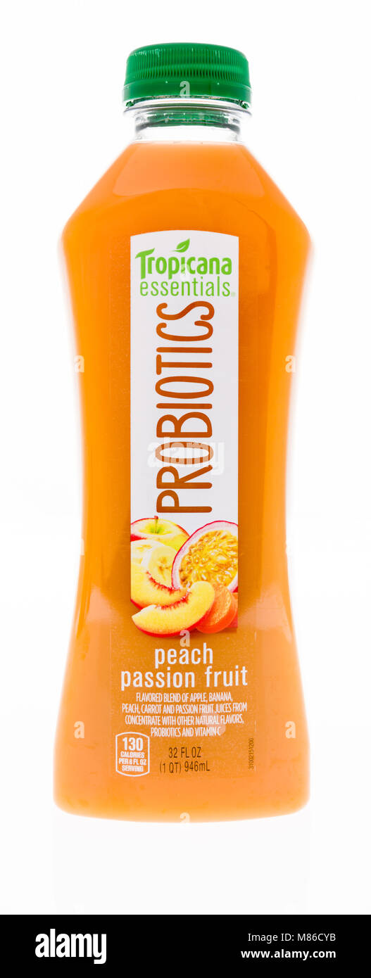 Winneconne, WI - 27 February 2018: A bottle of Tropicna essentials probiotics on an isolated background. Stock Photo
