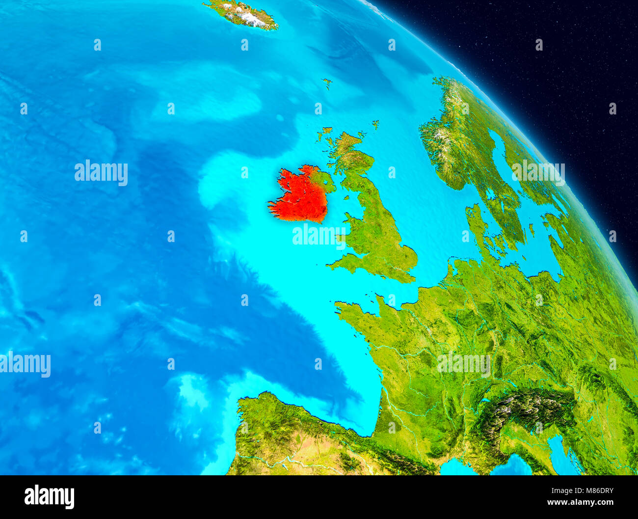 Space view of Ireland highlighted in red on planet Earth. 3D ...