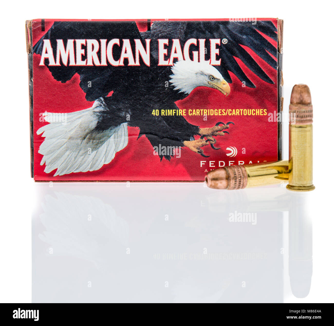 Winneconne, WI -5 March 2018: A box of American Eagle 22 long rifle ...