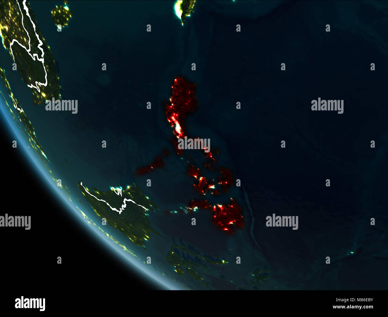 Satellite view of Philippines highlighted in red on planet Earth at ...