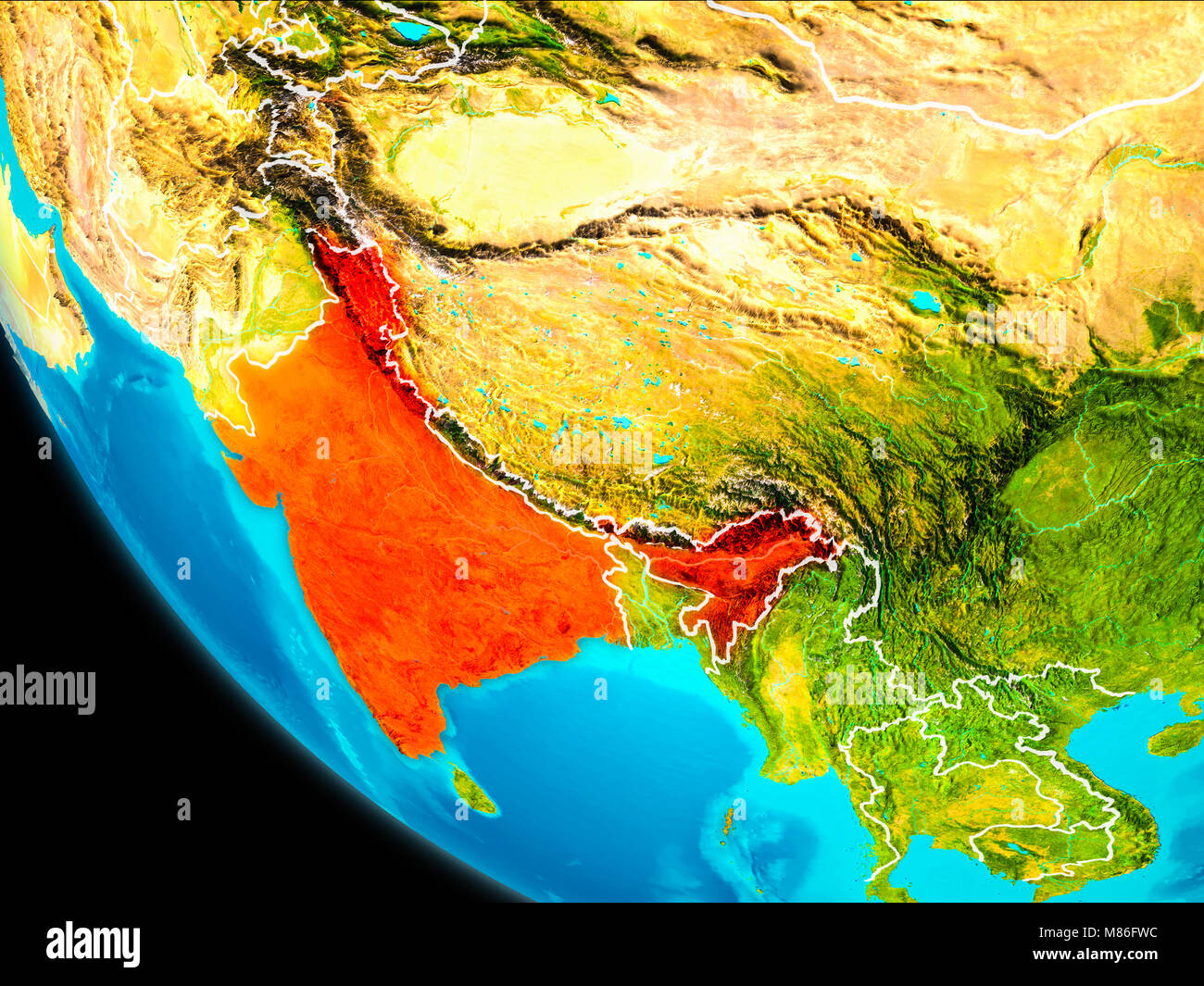 India Highlighted On World Map Hi Res Stock Photography And Images Alamy India Highlighted In Red On Planet Earth With Visible Borders 3d Illustration M86FWC 