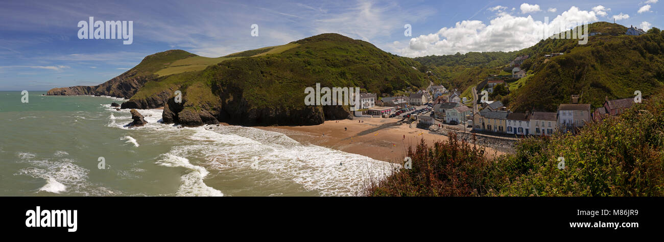 Panorama of Llangrannog on the welsh coast on a sunny day Stock Photo