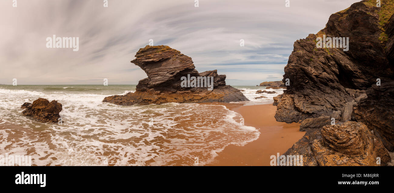 Panorama of the beach at Llangrannog on the welsh coast Stock Photo