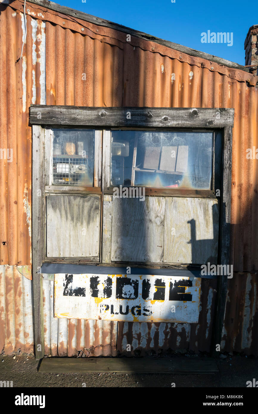 Old run down 50s 60s Welsh garage near Caernarfon in North West Wales