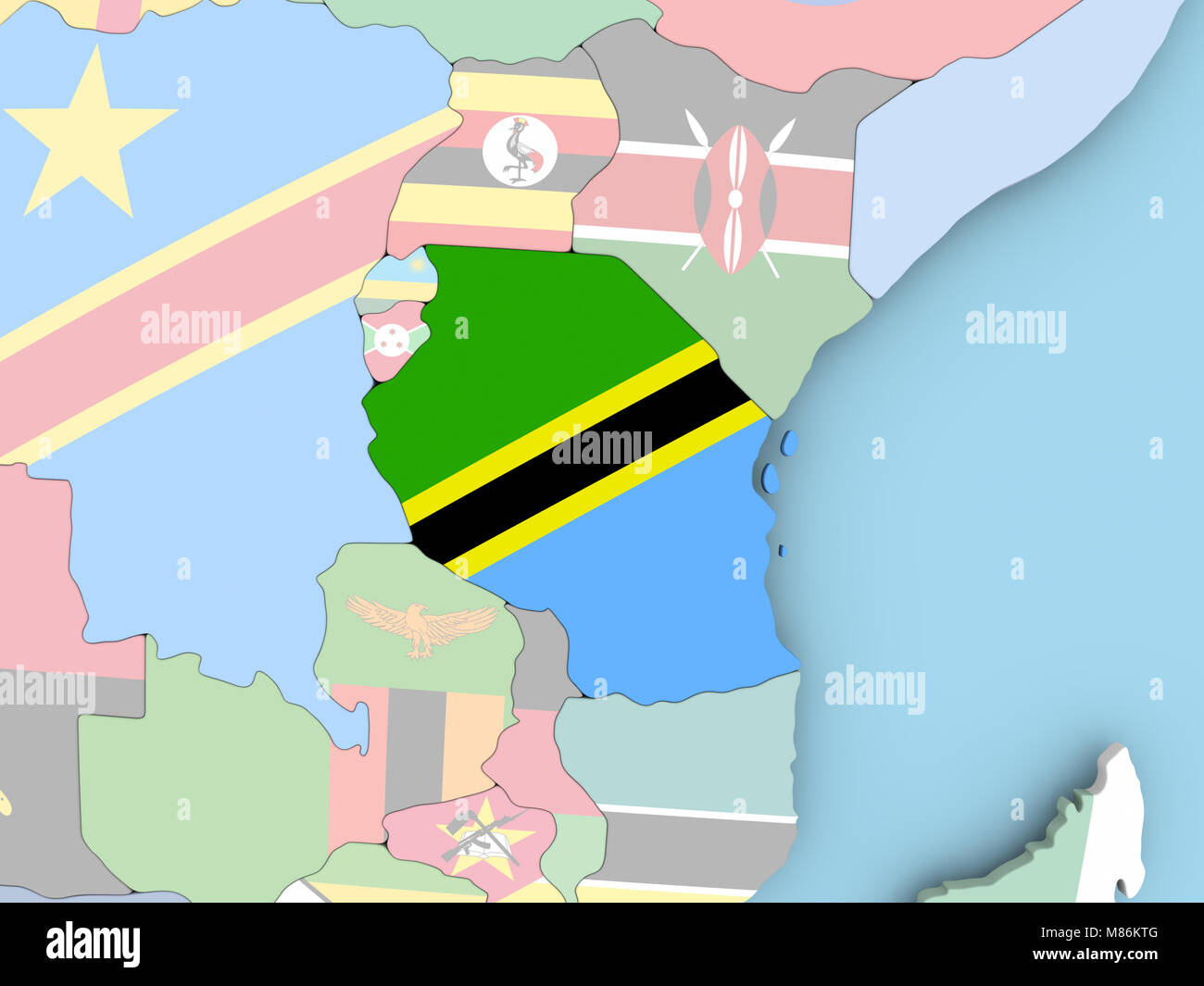 Tanzania with embedded flag. 3D illustration Stock Photo - Alamy