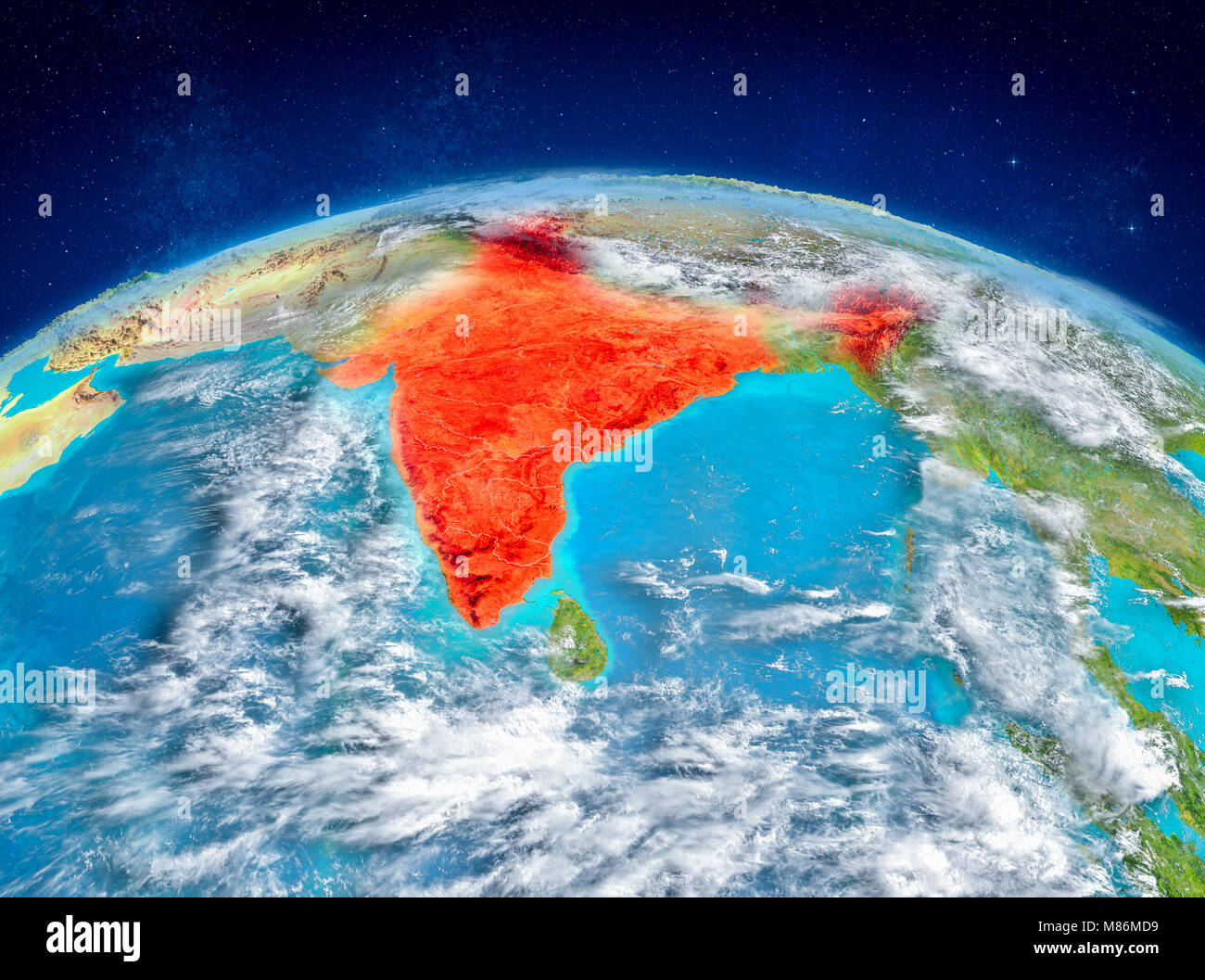 India Highlighted On World Map Hi Res Stock Photography And Images Alamy Orbit View Of India Highlighted In Red On Planet Earth With Highly M86MD9
