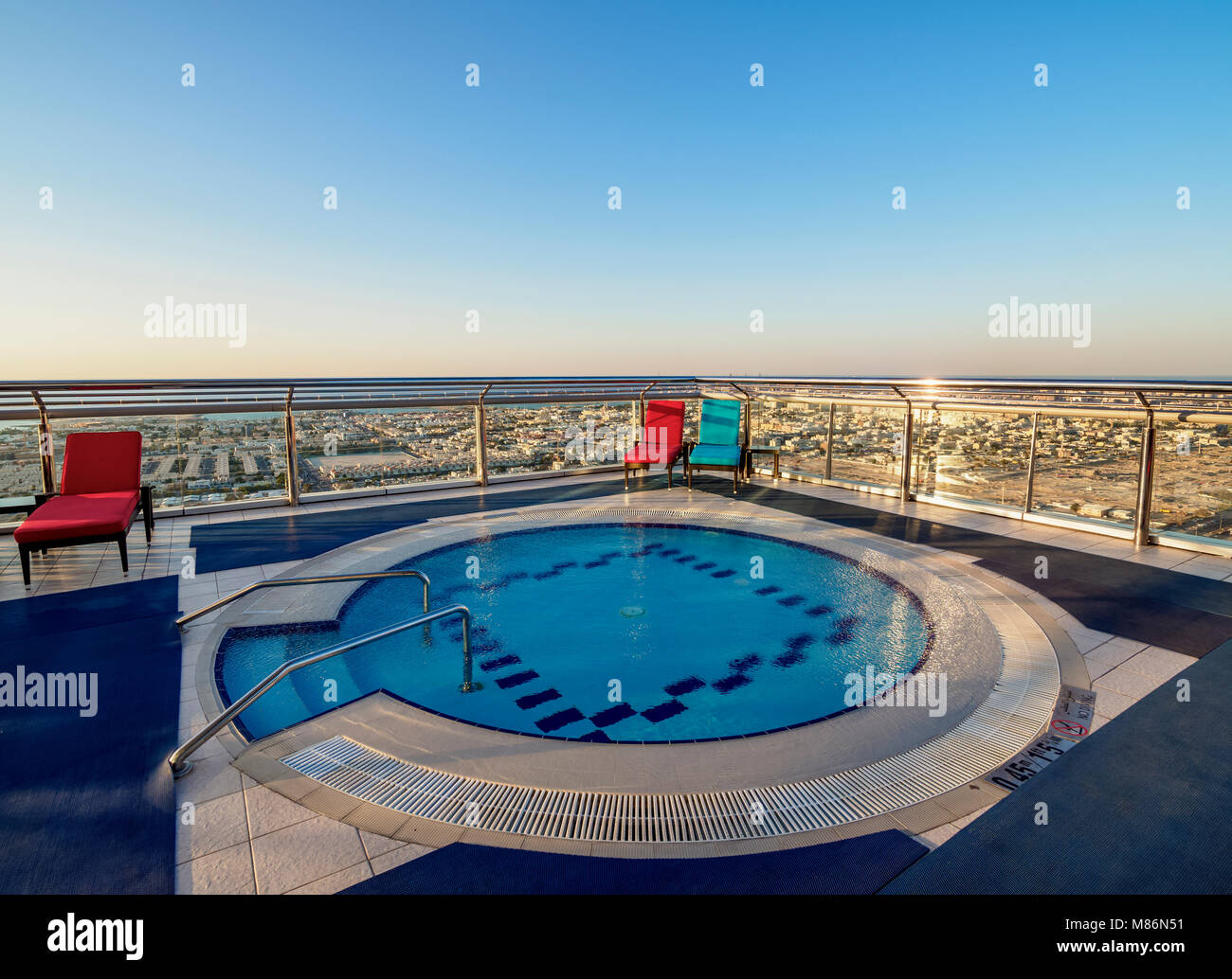 Rooftop Swimming Pool, Dubai International Financial Centre at sunset, elevated view, Dubai