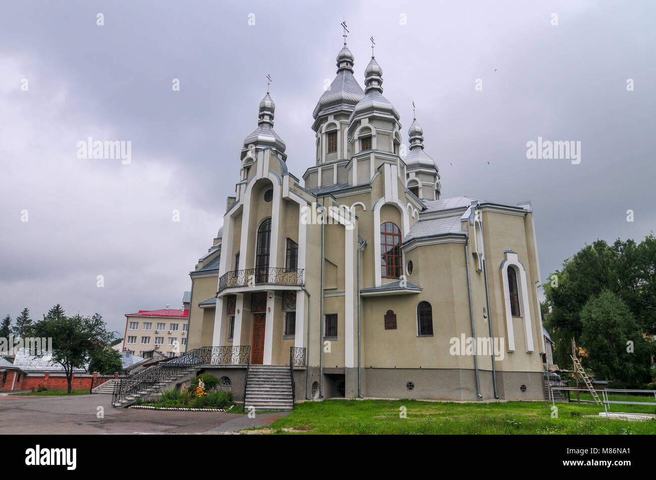 Church of the Assumption of the Blessed Virgin Mary with the lower church of St. Andrew in Drohobych, Lviv Oblast, Ukraine. Stock Photo