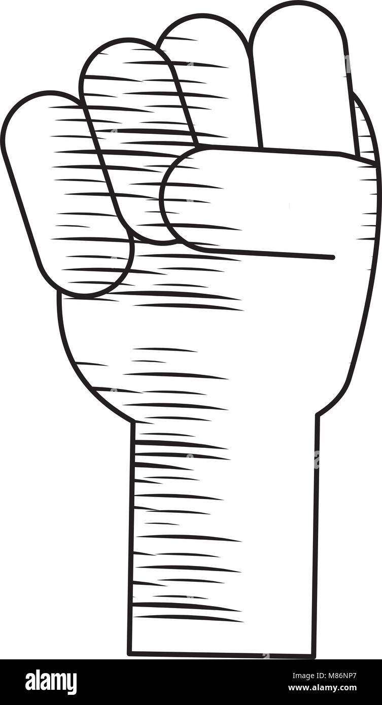 sketch of hand with clenched fist icon over white background, vector