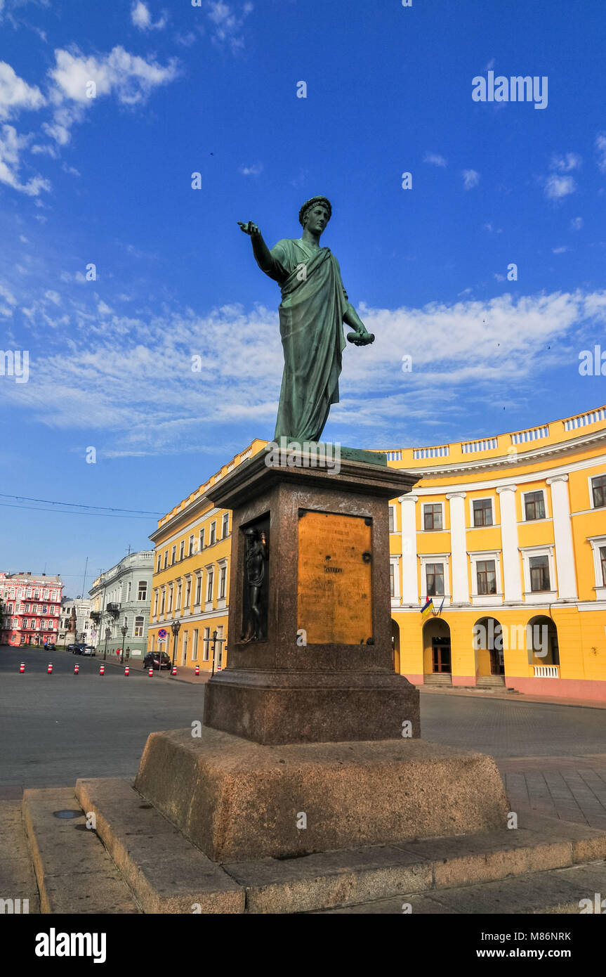 Duke Richelieu statue, Odessa's first Mayor, in Odessa, Ukraine. Stock Photo