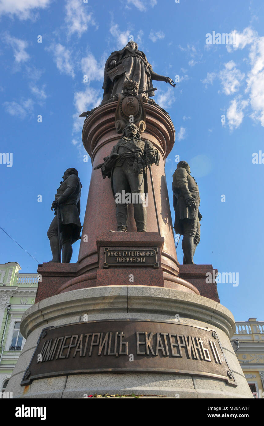 Monument of Catherine II the Great and to the founders of Odessa in Odessa, Ukraine. It was constructed in 1900. In 1920 it was dismounted by Communis Stock Photo