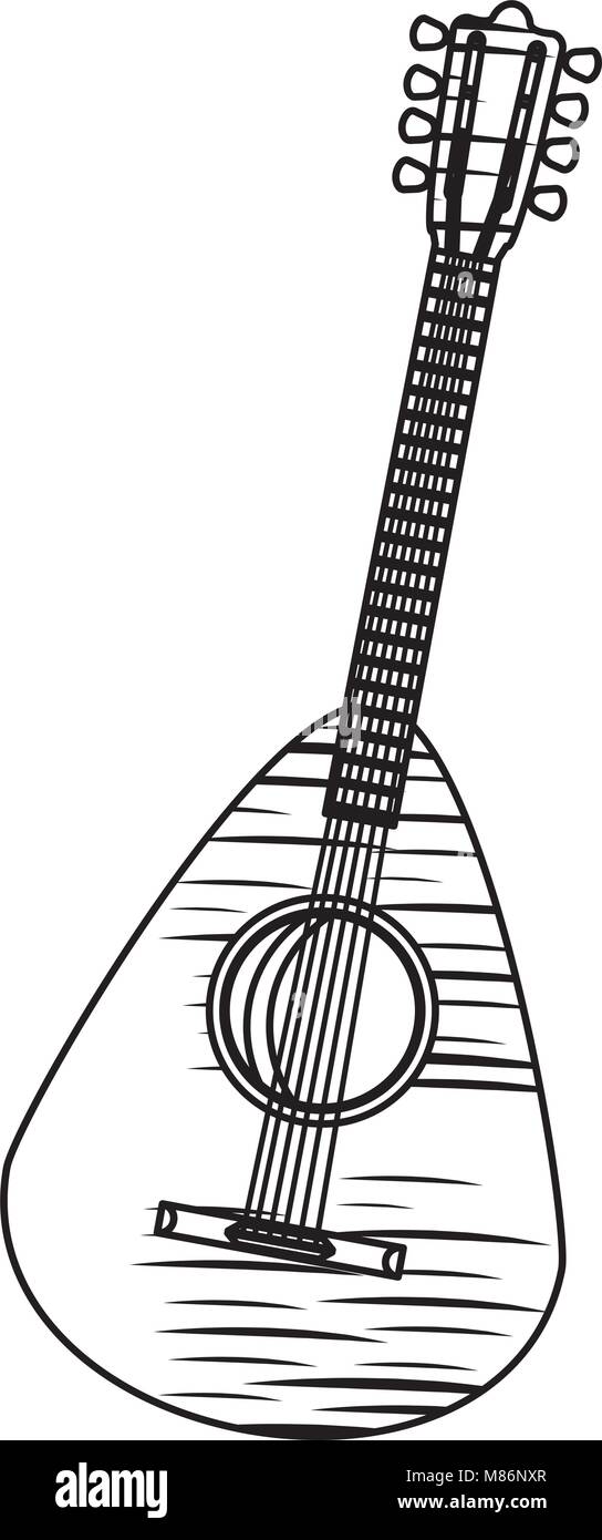 sketch of lute guitar icon over white background, vector illustration