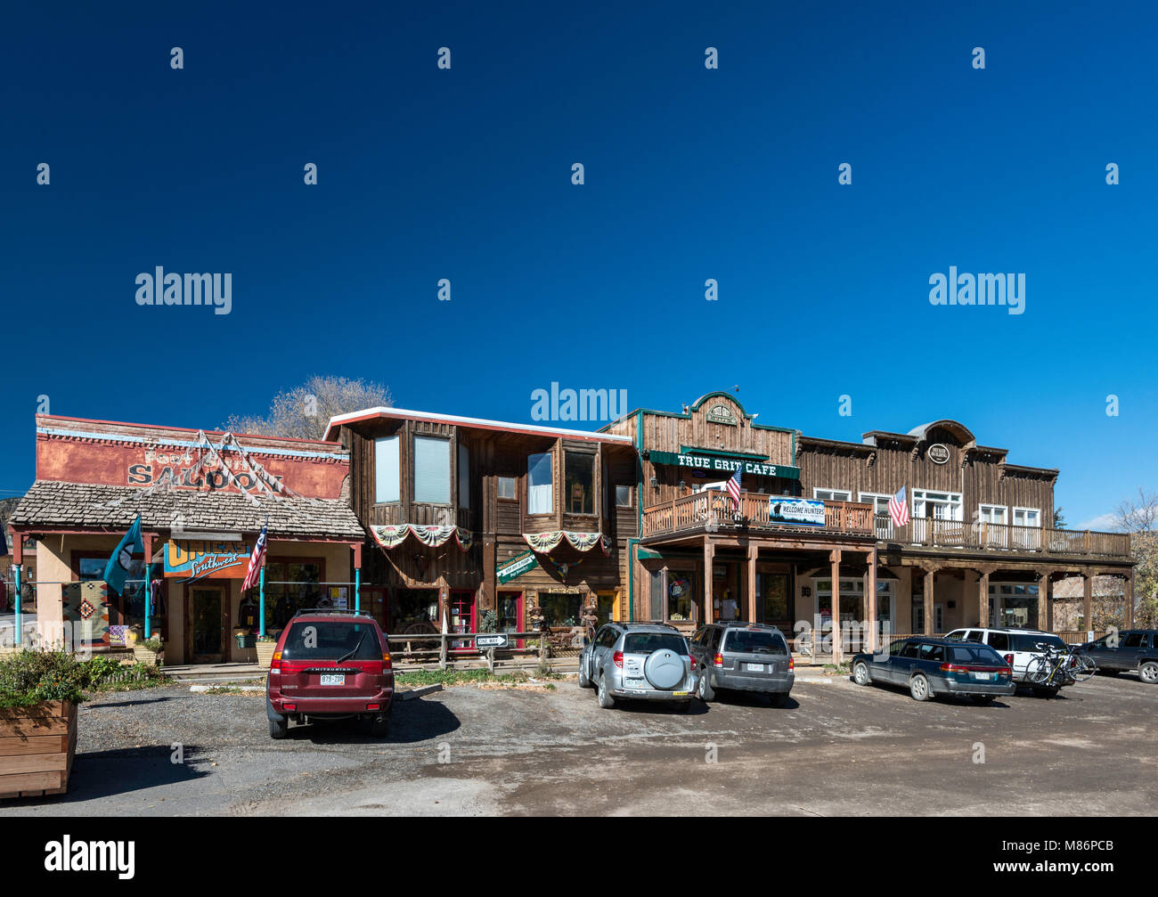 Shops in old buildings in Ridgway, Colorado, USA Stock Photo