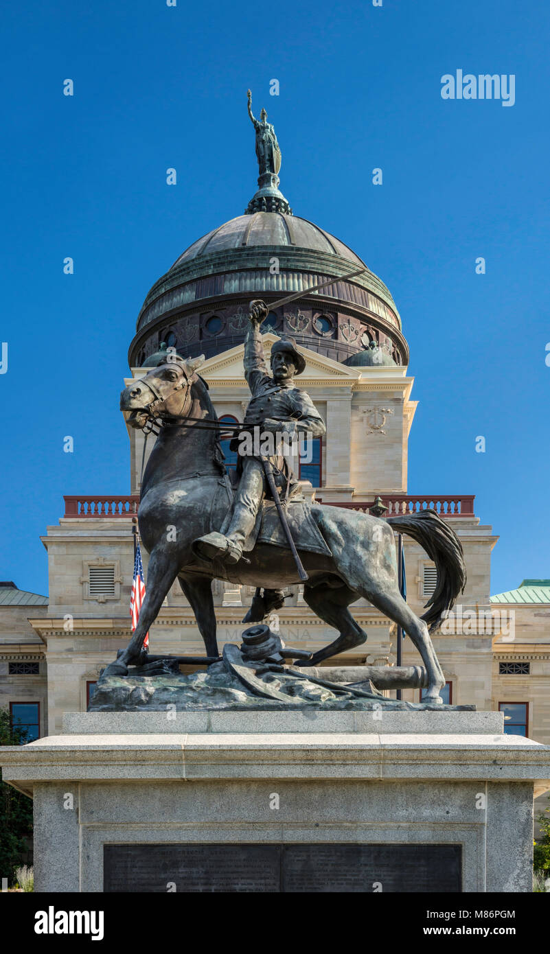 Equestrian statue of General Thomas Francis Meagher at Montana State Capitol Building, Helena, Montana, USA Stock Photo