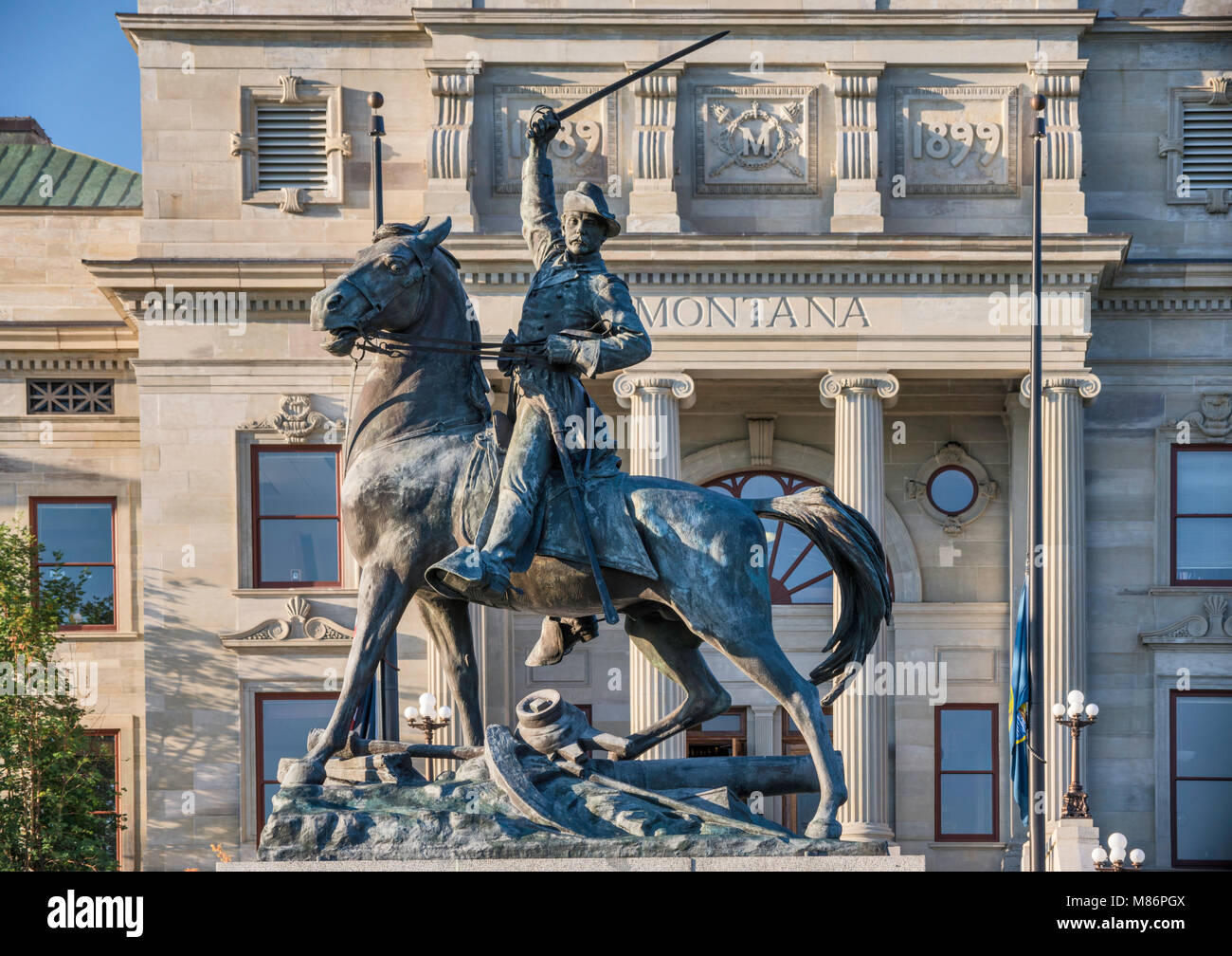 Equestrian statue of General Thomas Francis Meagher at Montana State Capitol Building, Helena, Montana, USA Stock Photo