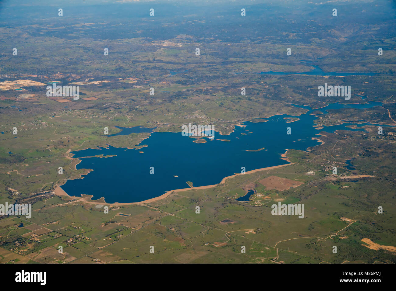 Aerial view of the beautiful Camanche Reservoir, Sacramento, California