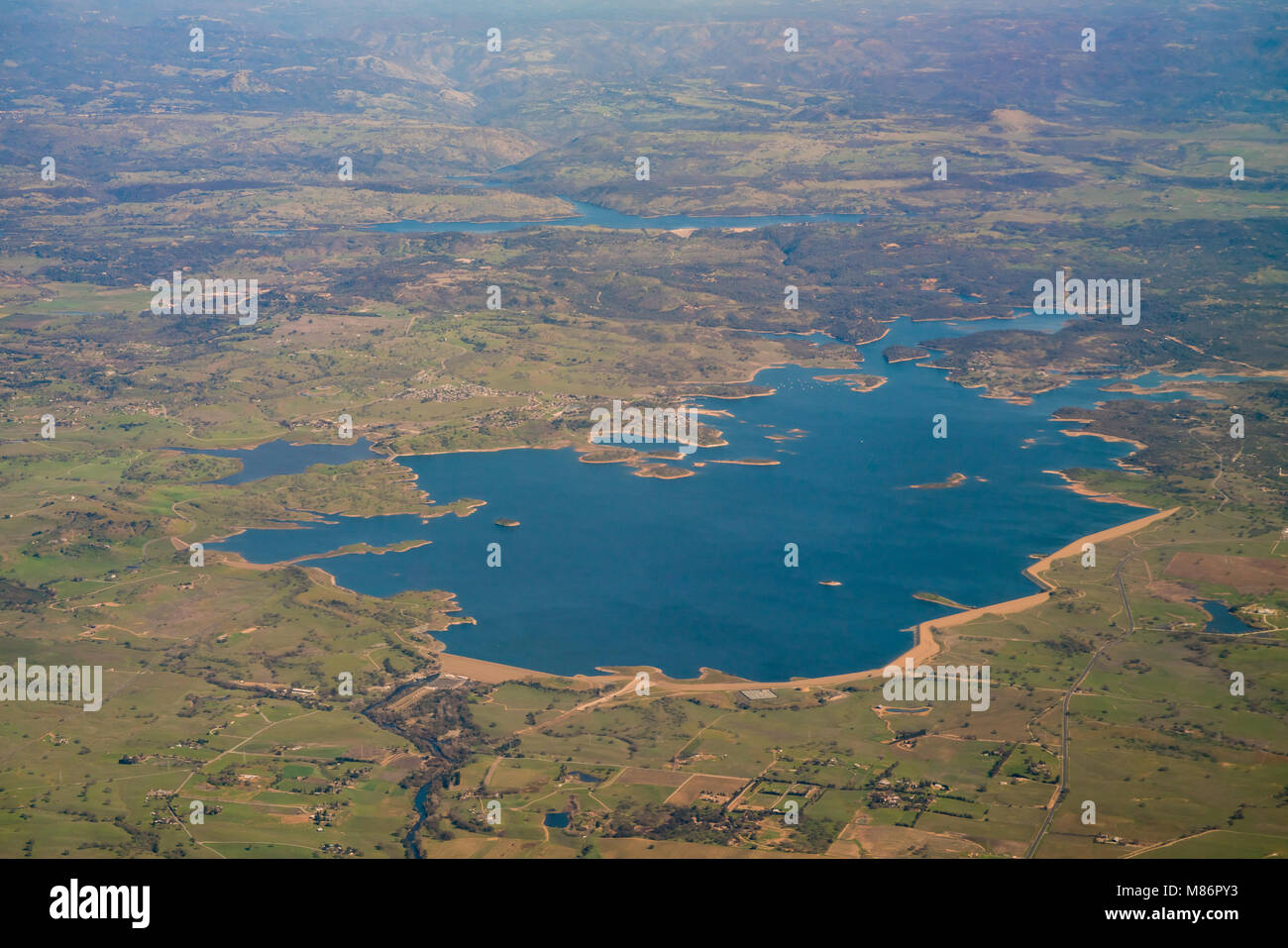 Aerial view of the beautiful Camanche Reservoir, Sacramento, California