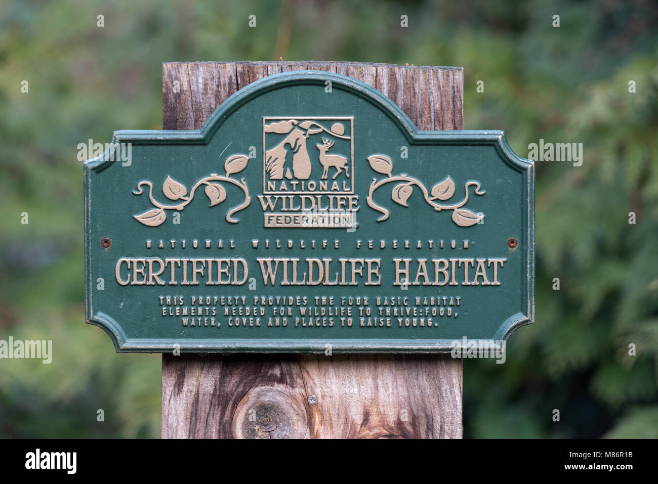 Certified wildlife habitat sign on a property in Langley, British Columbia, Canada. Stock Photo