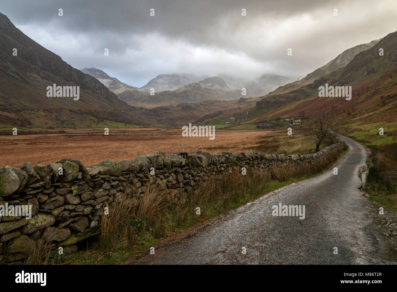 Nant Ffrancon valley in winter, Snowdonia, North Wales Stock Photo