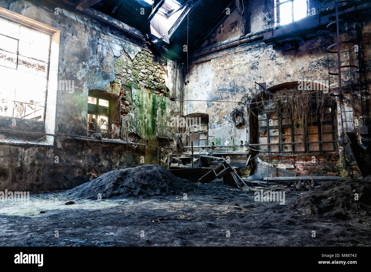 Interior of the abandoned ice factory ruin (Old iron factory) in