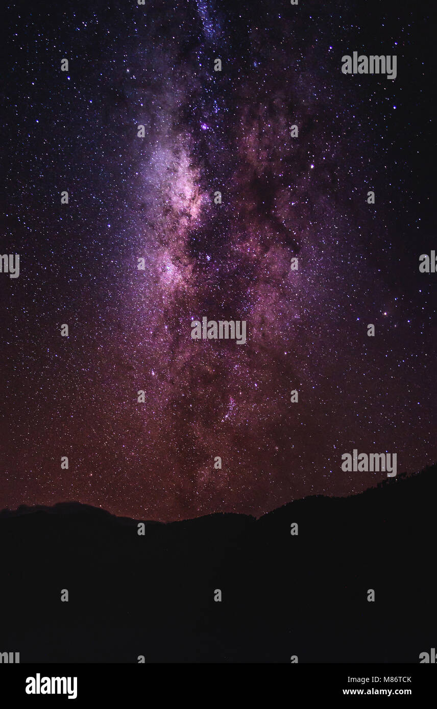 Landscape with Milky way galaxy over mountain. Night sky with stars ...