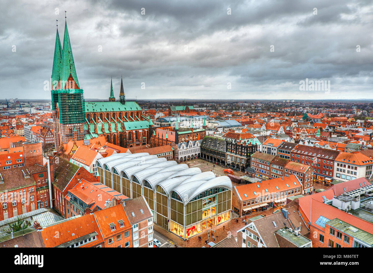 Aerial view of Lubeck, Schleswig-Holstein, Germany Stock Photo