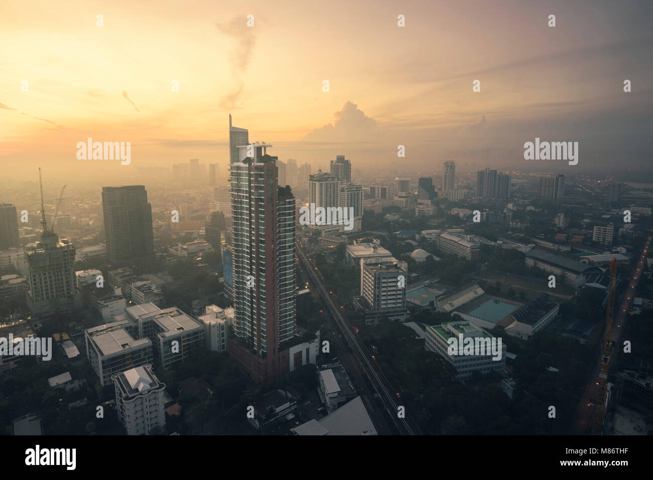 City skyline at sunrise, Bangkok, Thailand Stock Photo