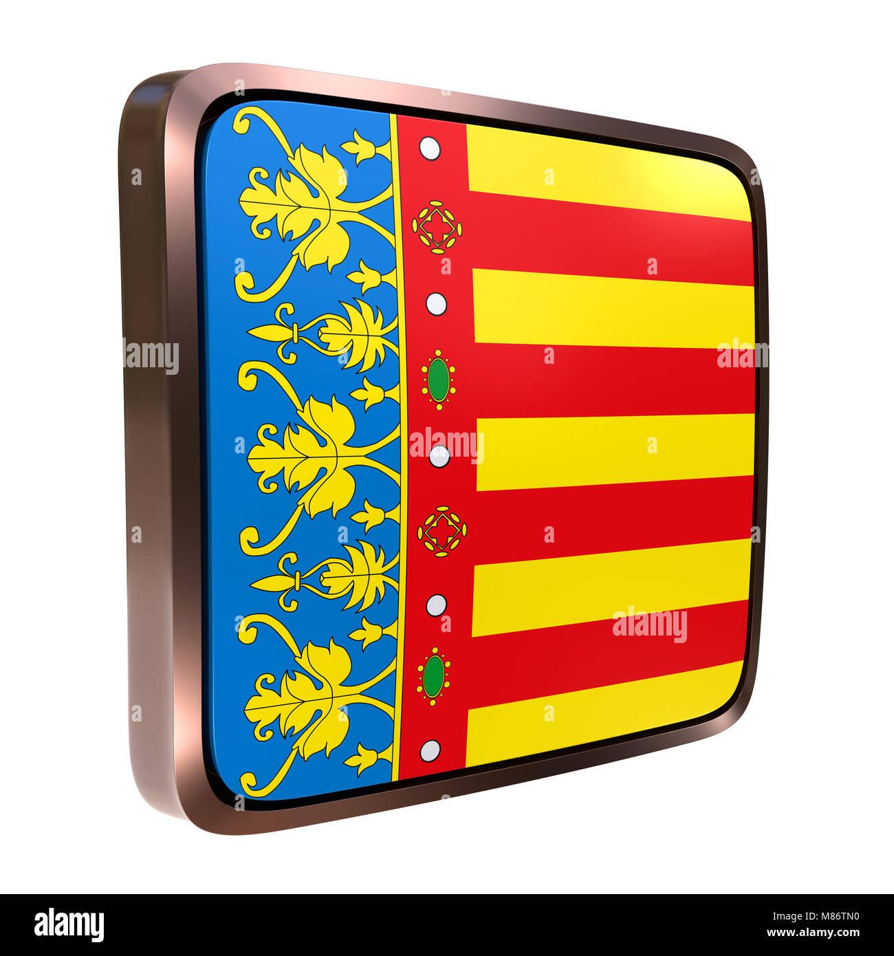 3d rendering of a Valencian Community flag icon. Isolated on white ...