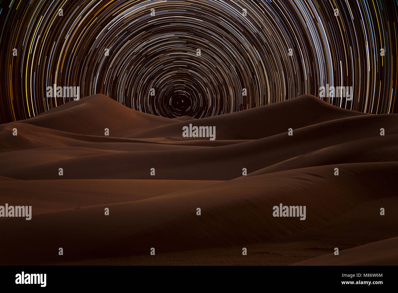 Star trail in the desert, Riyadh, Saudi Arabia Stock Photo