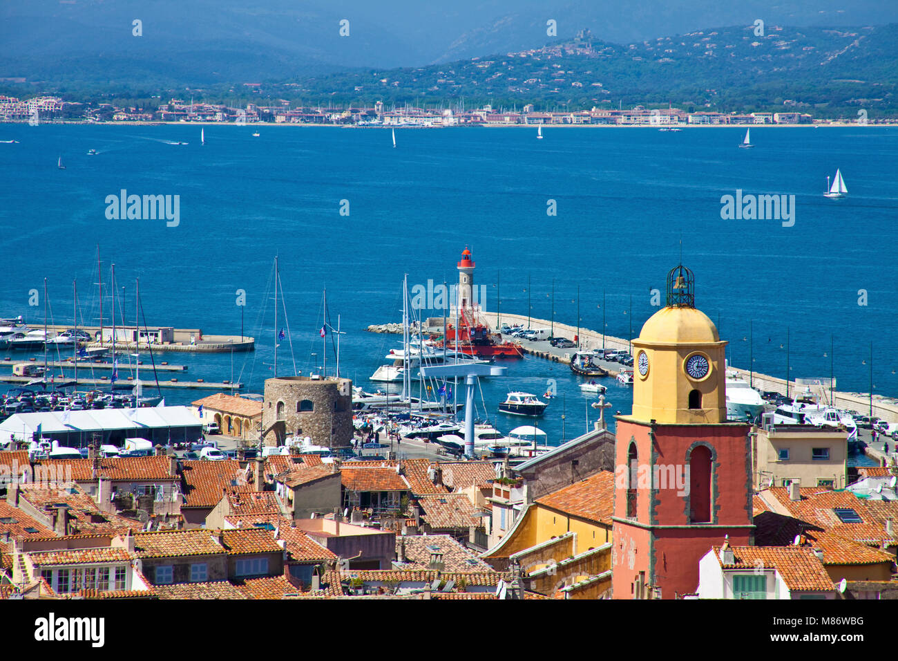 View over Saint-Tropez and the gulf of Saint-Tropez, french riviera, South France, Cote d'Azur, France, Europe Stock Photo