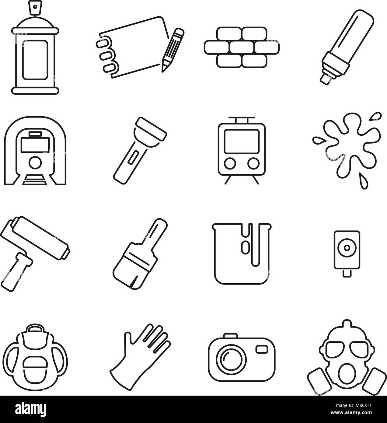 Graffiti Art Or Street Art Culture Equipment Icons Thin Line Vector Illustration Set Stock Vector Image Art Alamy