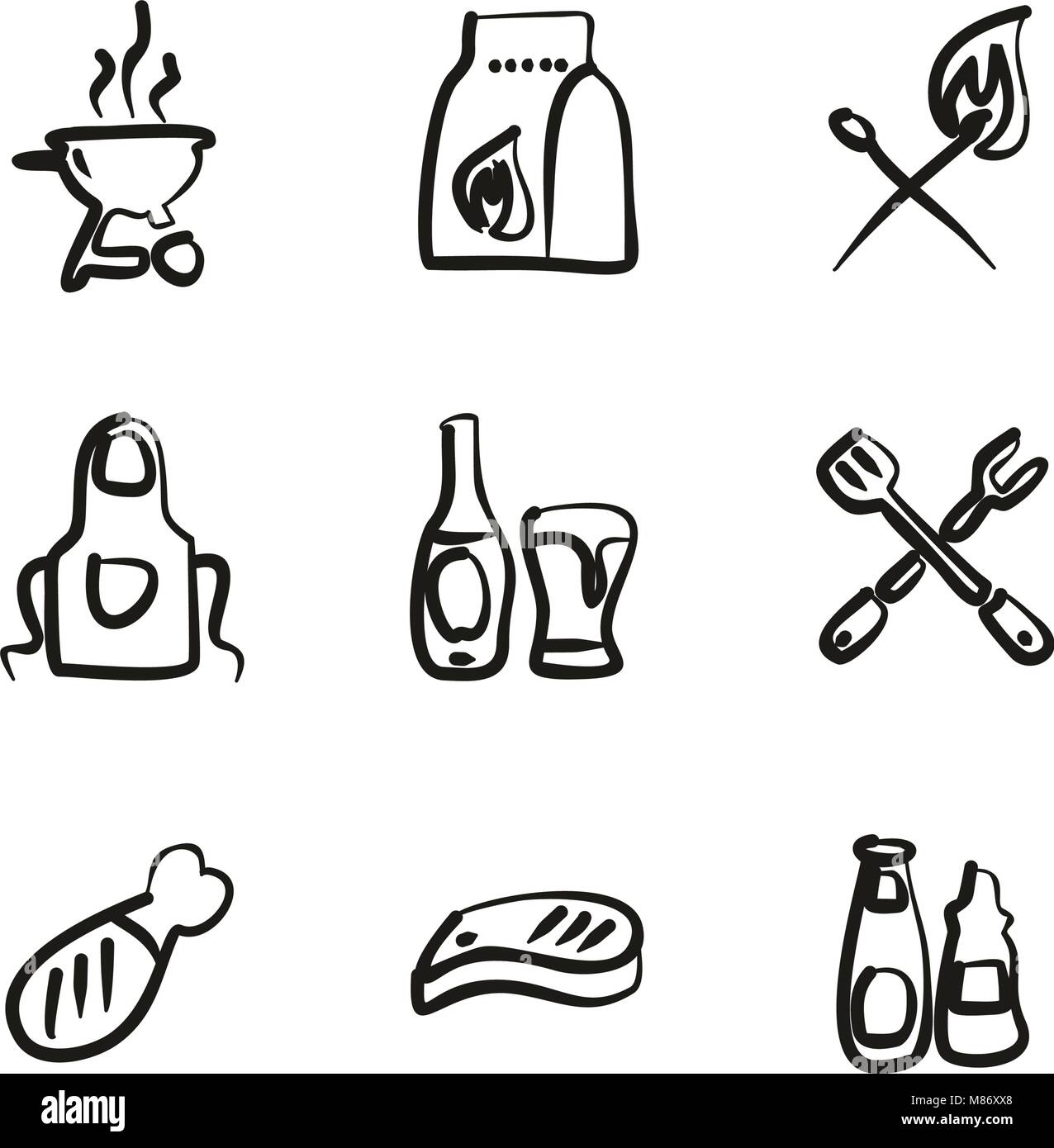 Grill Or Barbecue Icons Freehand Stock Vector Image & Art - Alamy