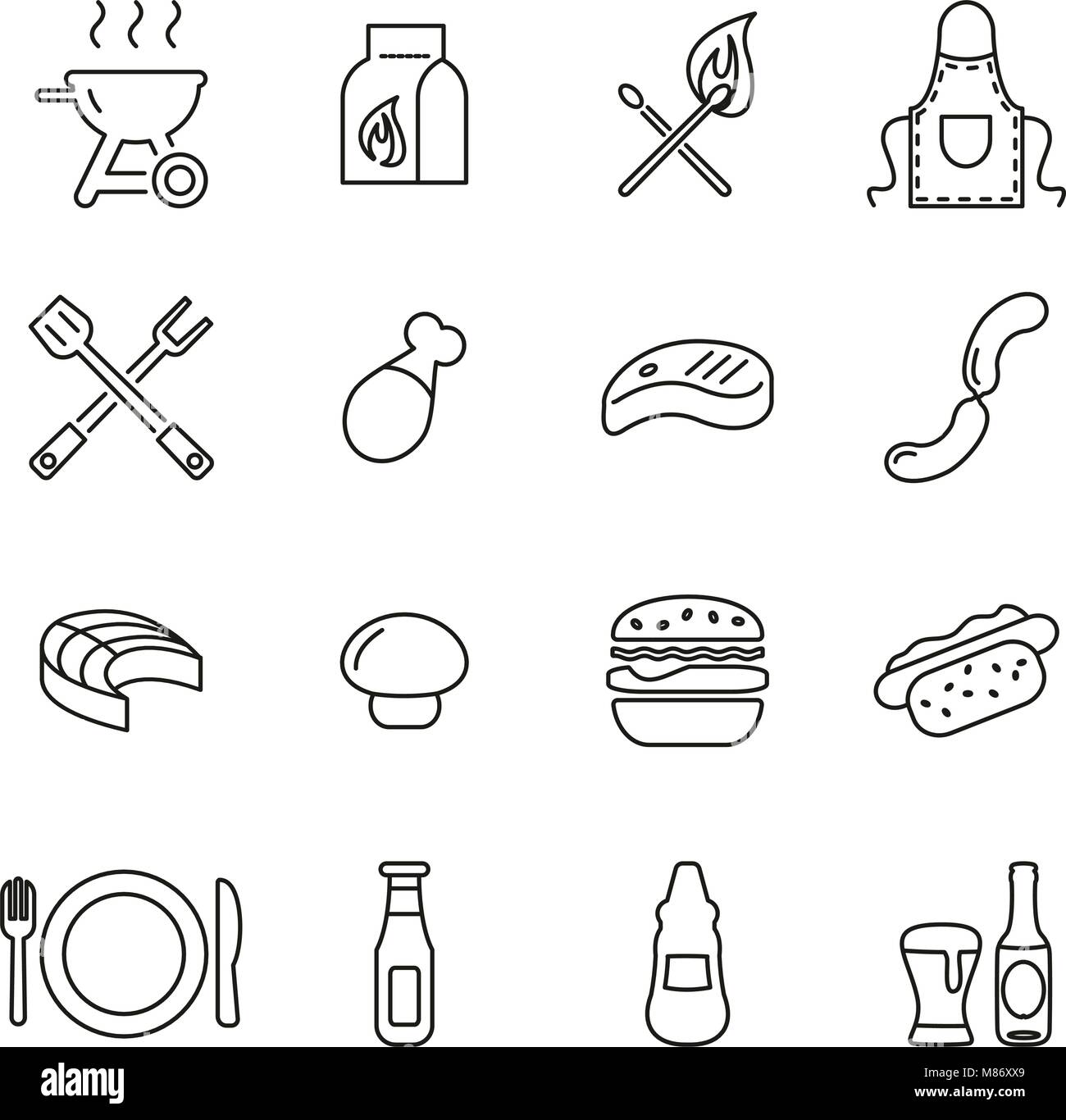 Grill Or Barbecue Icons Thin Line Vector Illustration Set Stock Vector ...