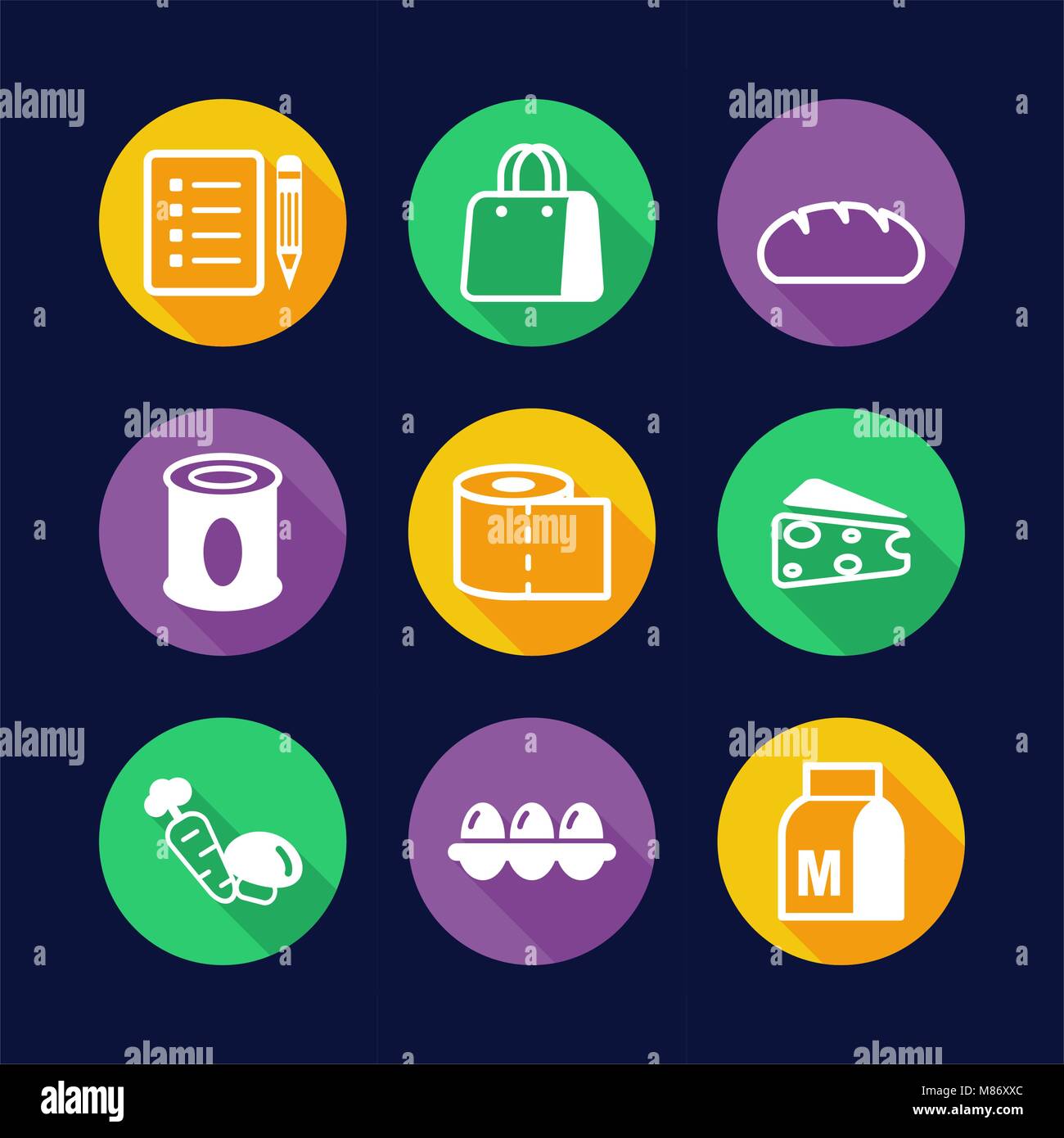 Grocery List Icons Flat Design Circle Stock Vector Image & Art - Alamy