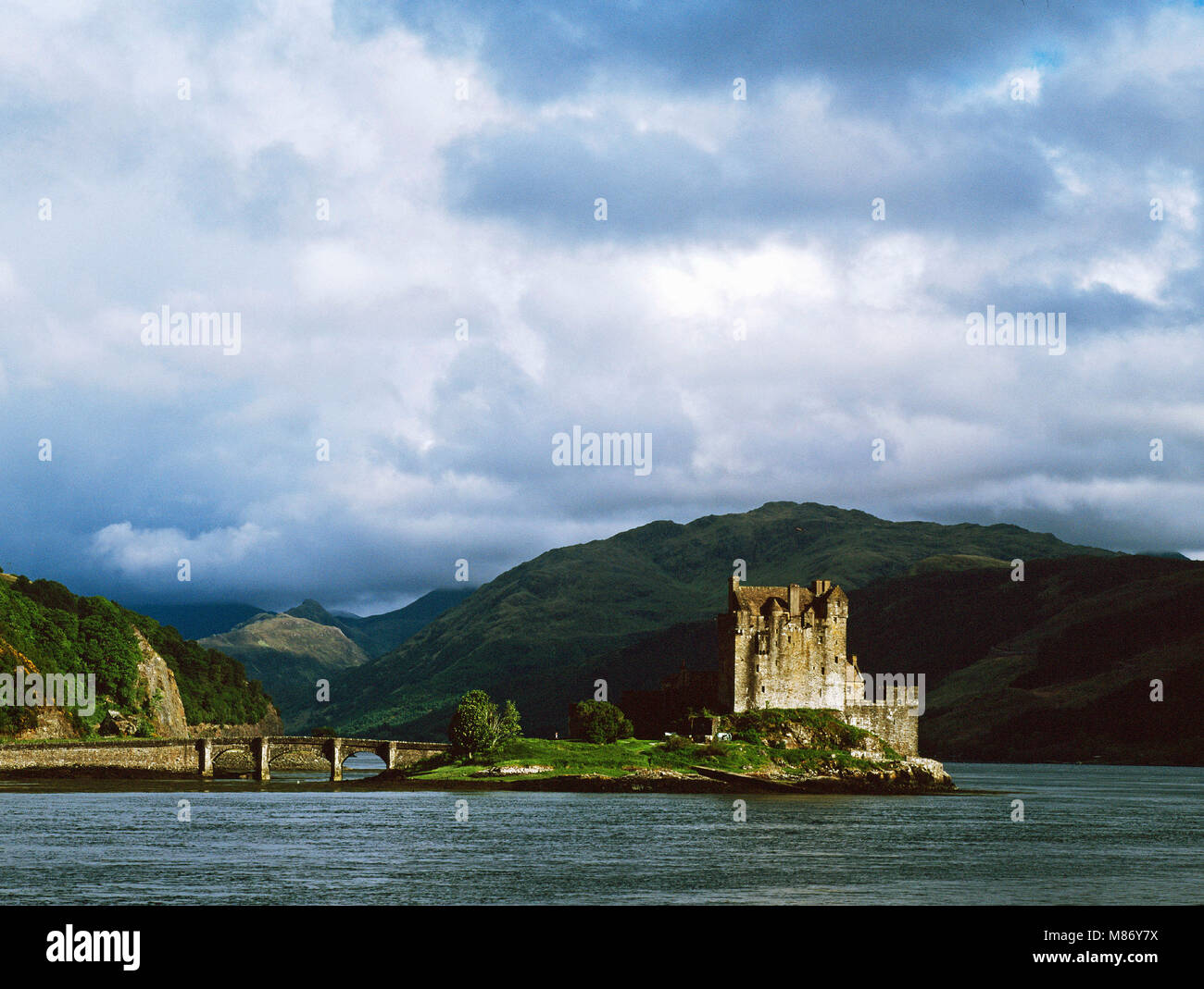 Eilean Donan, a picturesque 20th century reconstruction of an 13th century castle on Loch Duich in the western Highlands of Scotland (About 10 miles e Stock Photo