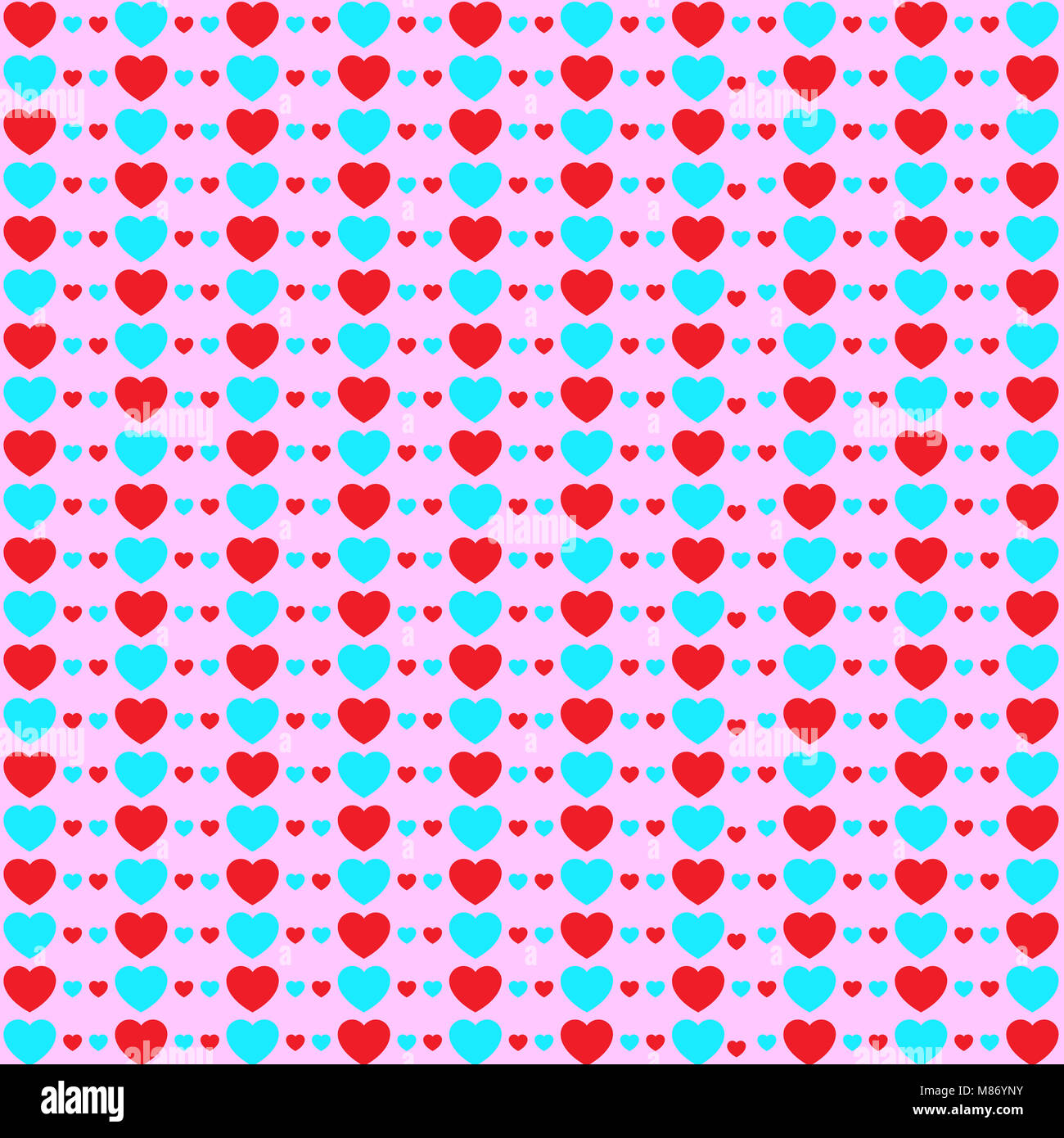 Blue and red hearts on pink background Stock Photo