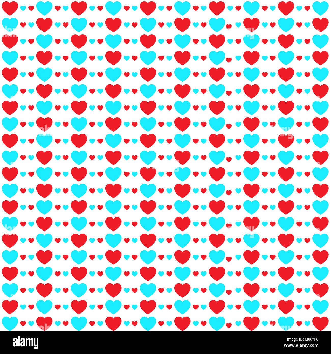 Blue and red hearts on white background Stock Photo