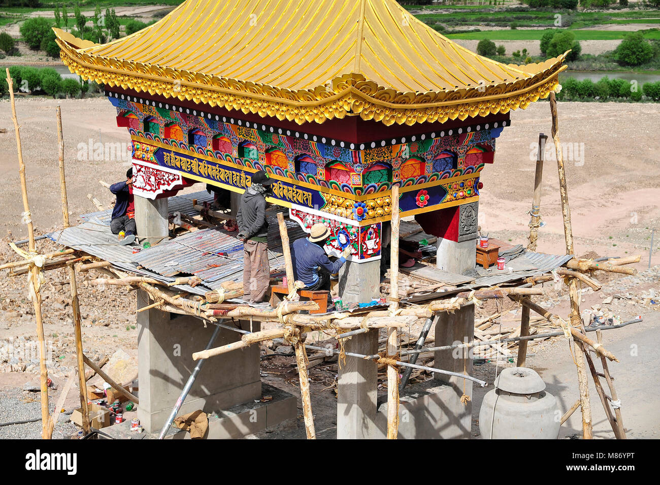 Restoration works outside the Hemis monastery - Ladakh, India Stock Photo