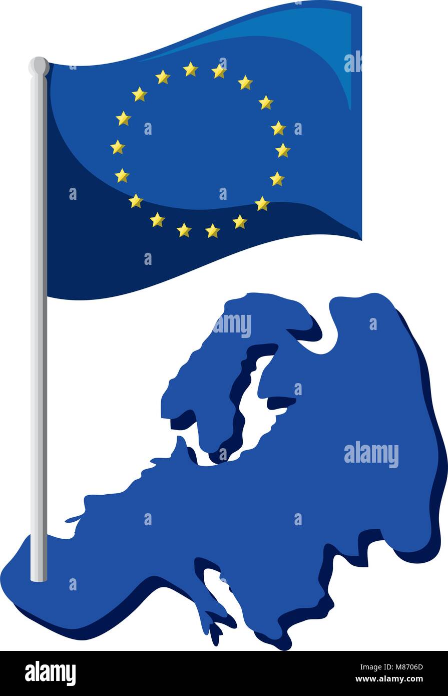 european union flag and map icon over white background, colorful design ...