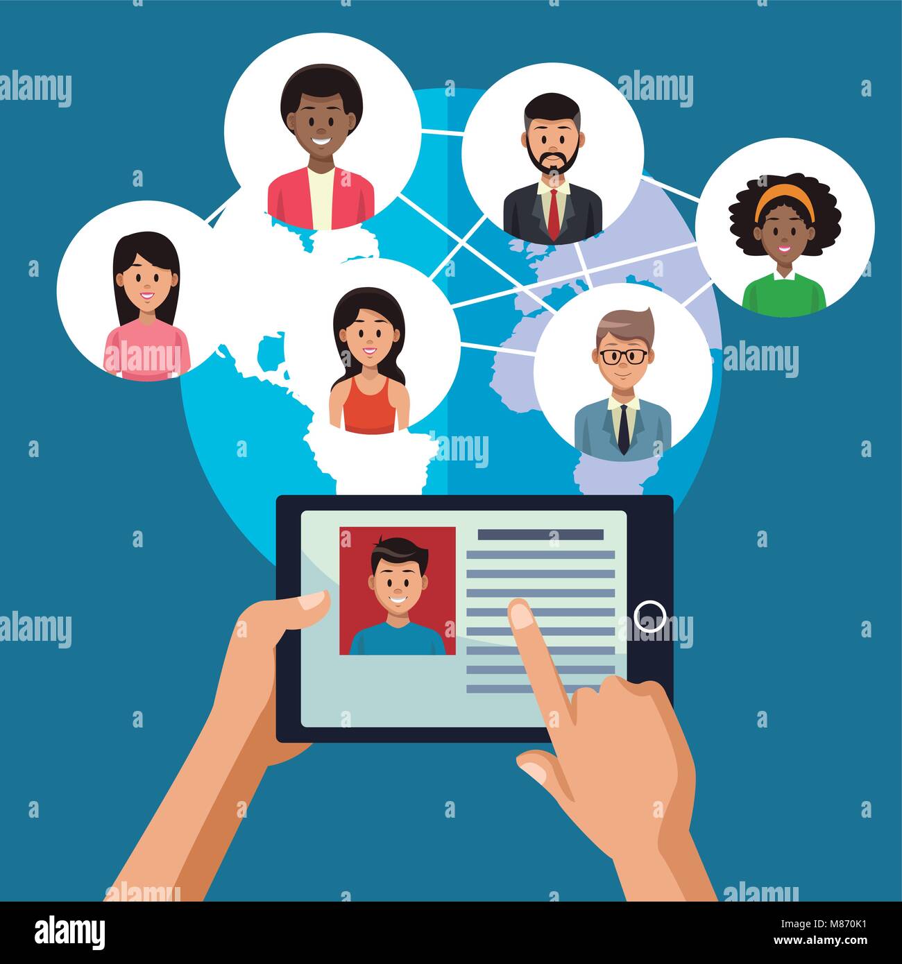 Using smartphone to connect people vector illustration graphic design