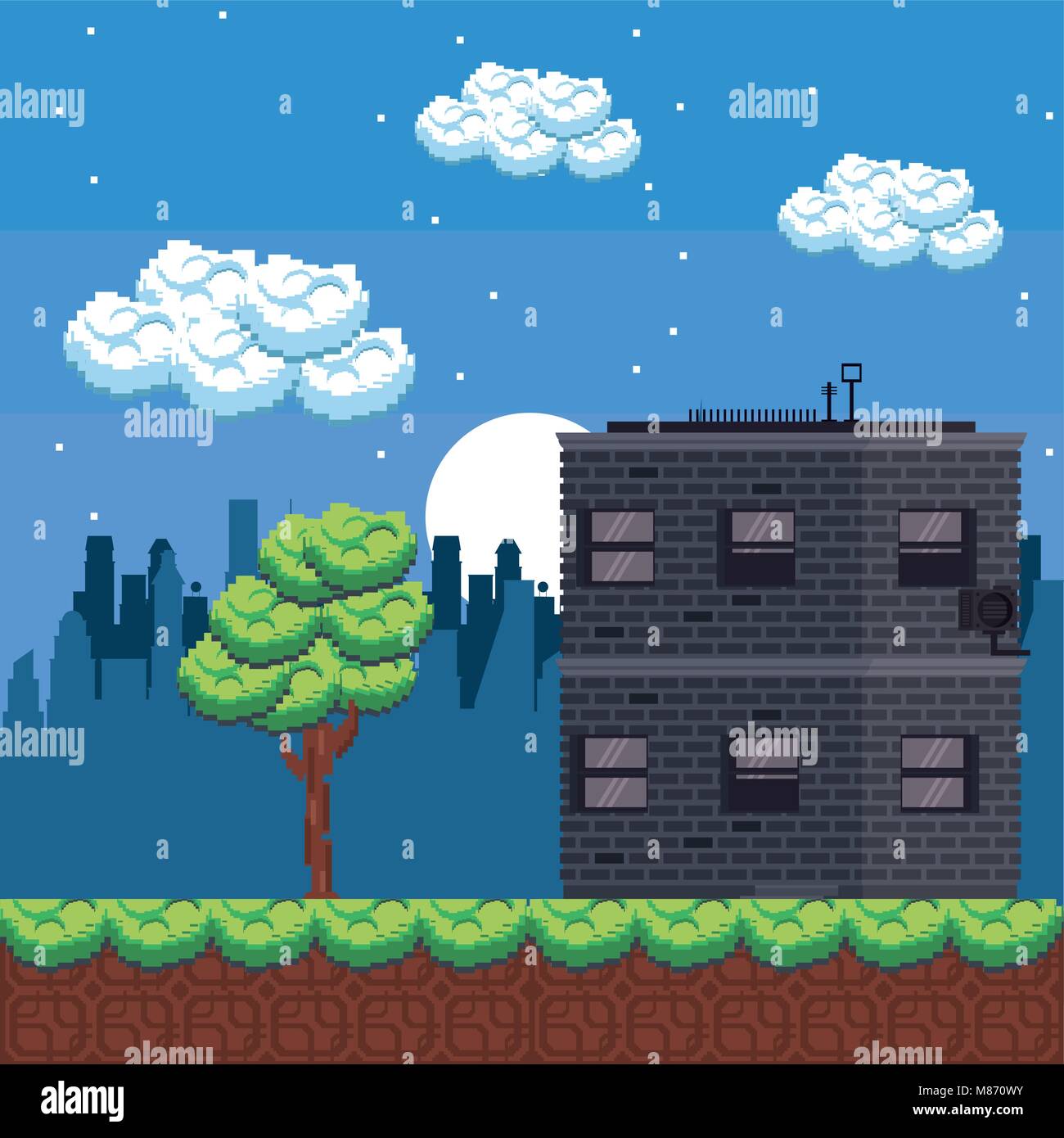 Pixelated urban videogame scenery vector illustration graphic design ...